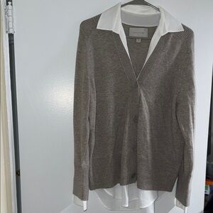 Brochu Walker Taupe Cardigan with White Collar